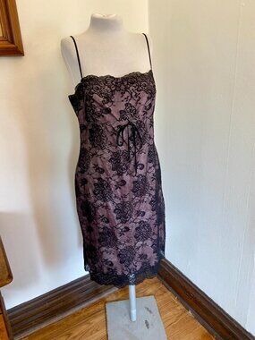 VTG Laundry Shelli Segal Lace Midi Slip Dress Sexy y2k 2000 y2k Milkmaid Pink